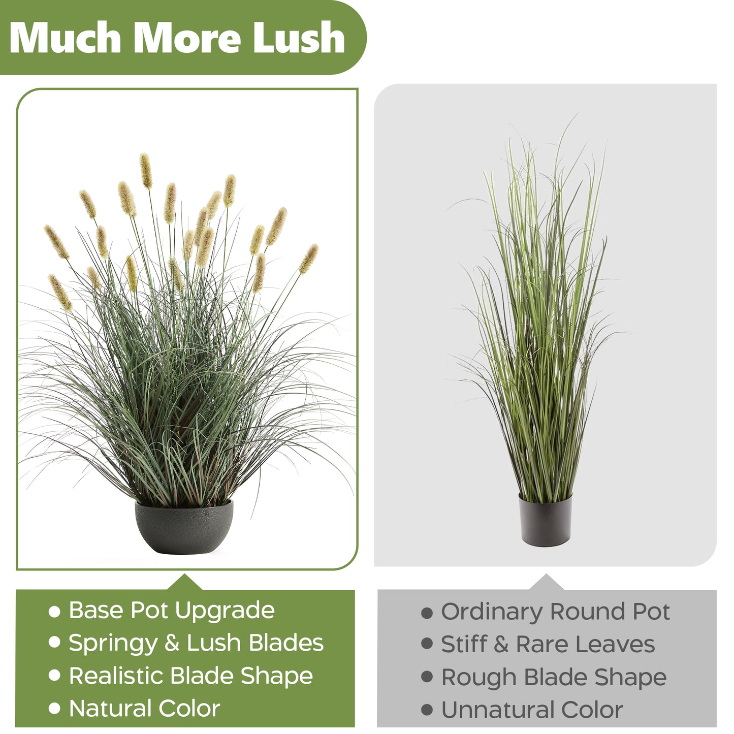 FloraFairy 3ft Onion Grass, Artificial Plant and Greenery, Fake Floor Plants Indoor Outdoor, Potted Faux Green Bristlegrass with Yellow Spikes, Horsetail Reed Grass, House Decorative
