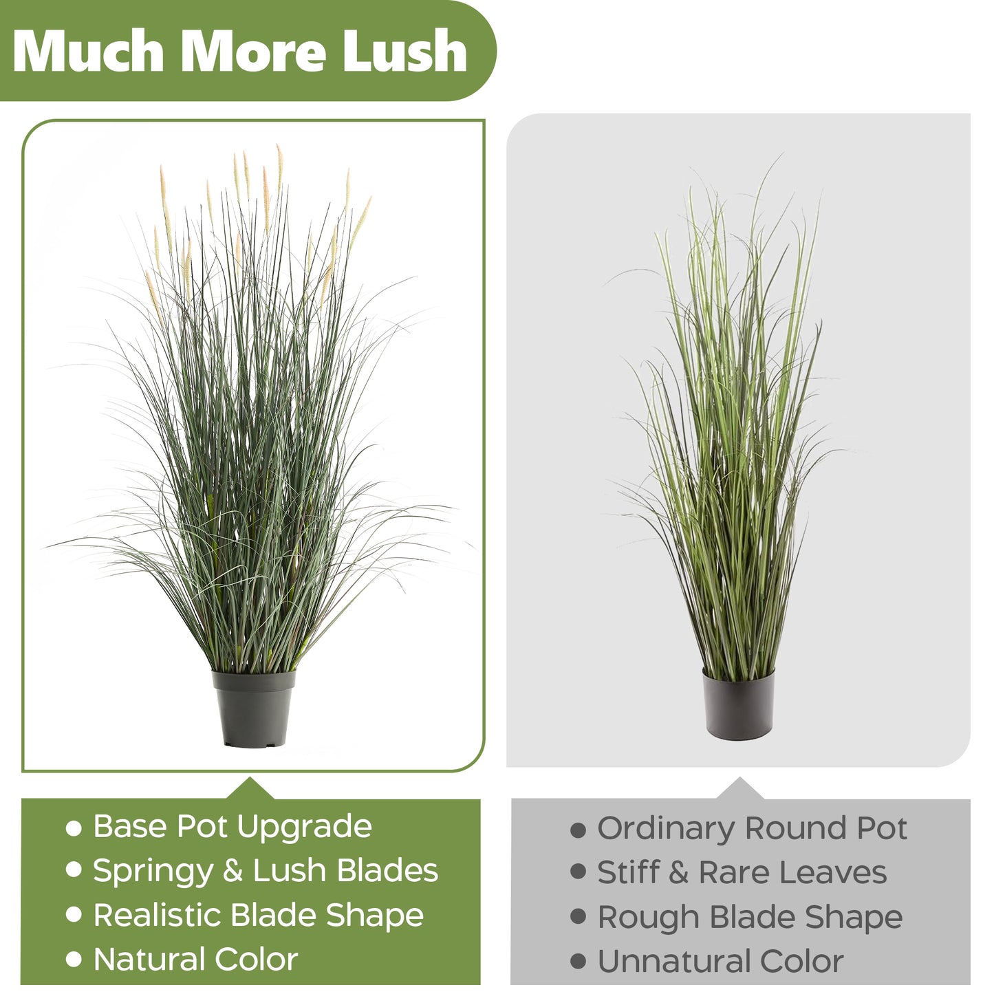 FloraFairy Faux 4ft 2-Pack Horsetail Reed Grass with Pink Spikes, 48in Tall Potted Fake Grass, Set of 2