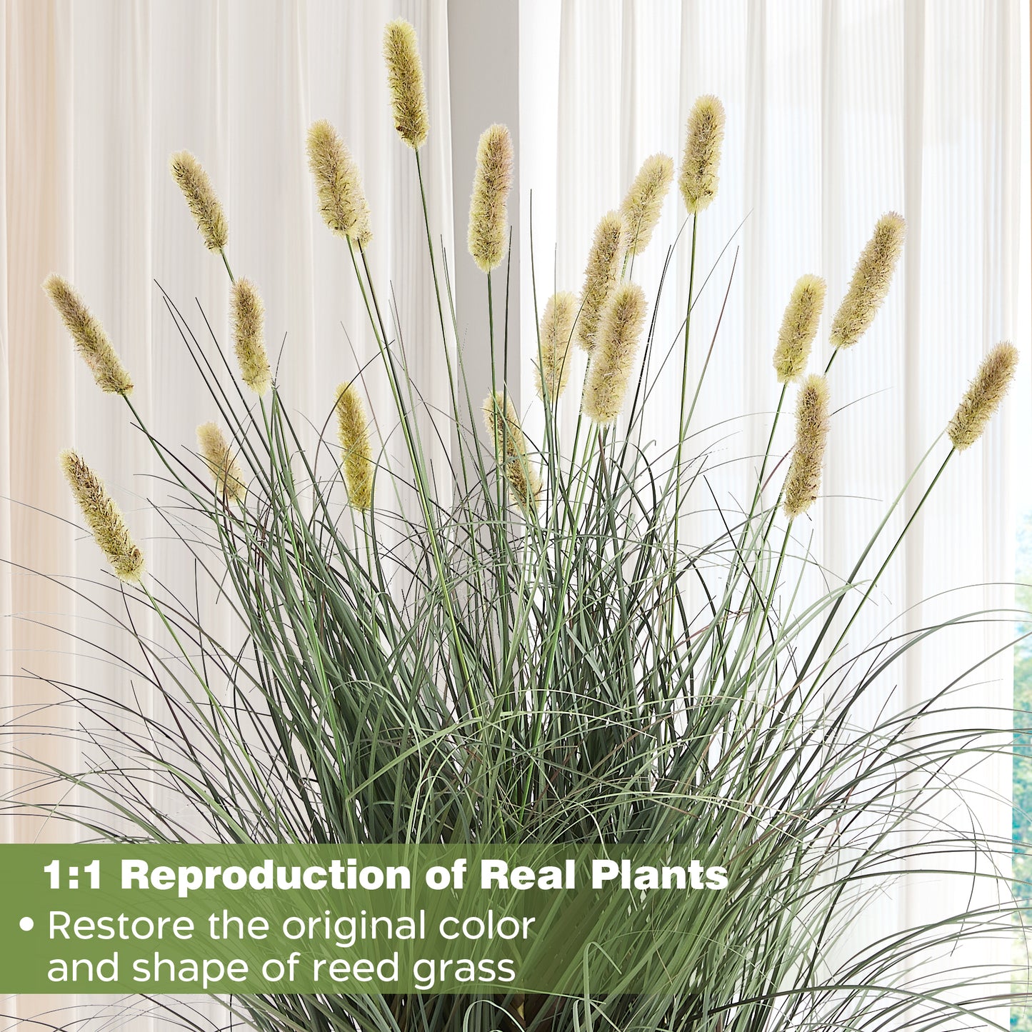 FloraFairy 3ft Onion Grass, Artificial Plant and Greenery, Fake Floor Plants Indoor Outdoor, Potted Faux Green Bristlegrass with Yellow Spikes, Horsetail Reed Grass, House Decorative