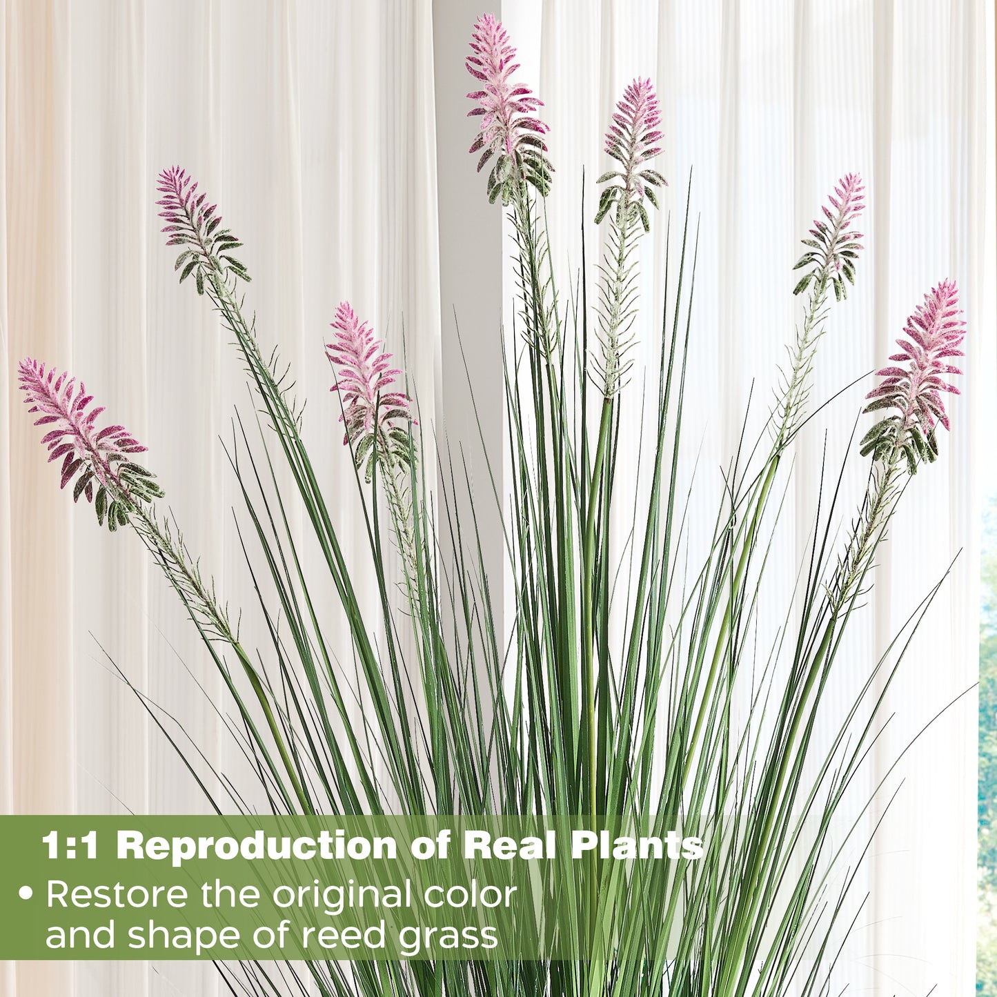 FloraFairy 4ft 2-Pack Artificial Horsetail Reed Grass with Purple Cockscomb Flower, 48in Tall Potted Faux Plants