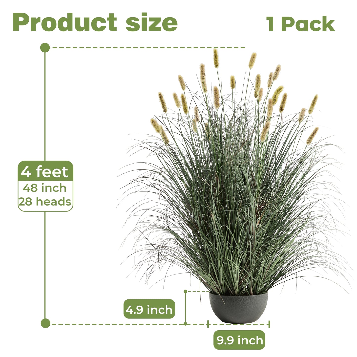 FloraFairy 4ft Artificial Onion Grass, Potted Faux Green Bristlegrass