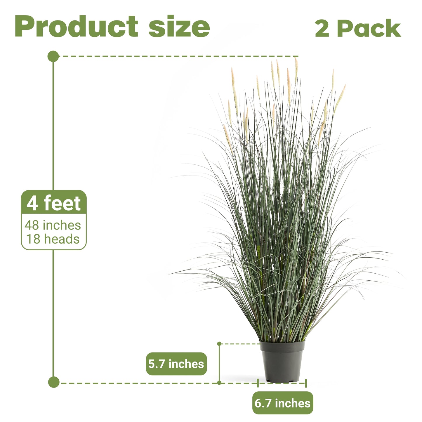 FloraFairy Faux 4ft 2-Pack Horsetail Reed Grass with Pink Spikes, 48in Tall Potted Fake Grass, Set of 2
