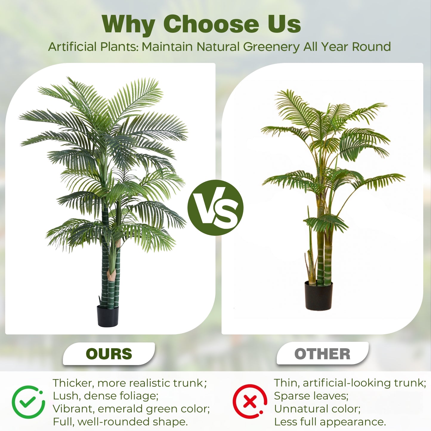 6FT Artificial Golden Cane Palm Tree, UV Resistant Fake Plant for Indoor Outdoor, 3-Trunk Faux Tree in Cement Pot for Patio, Living Room, Office Tropical Decor