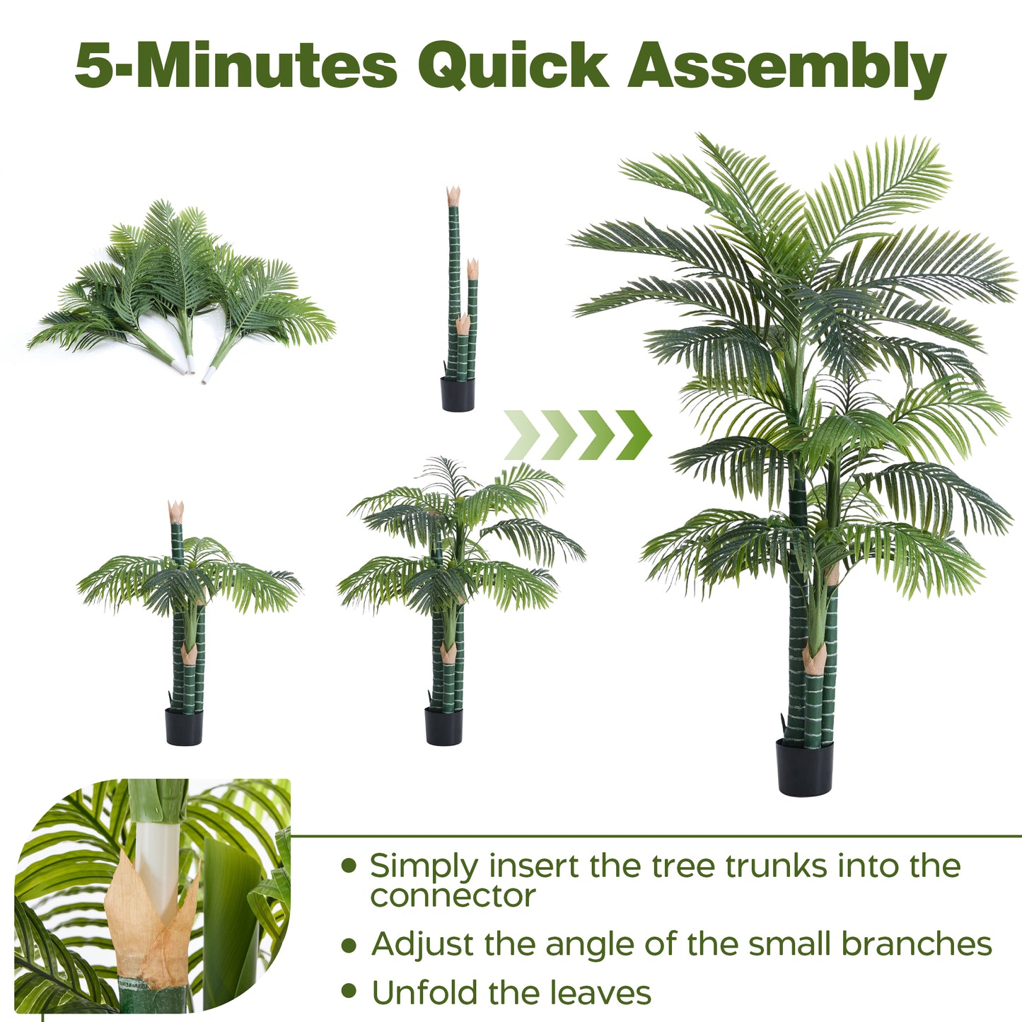 6FT Artificial Golden Cane Palm Tree, UV Resistant Fake Plant for Indoor Outdoor, 3-Trunk Faux Tree in Cement Pot for Patio, Living Room, Office Tropical Decor