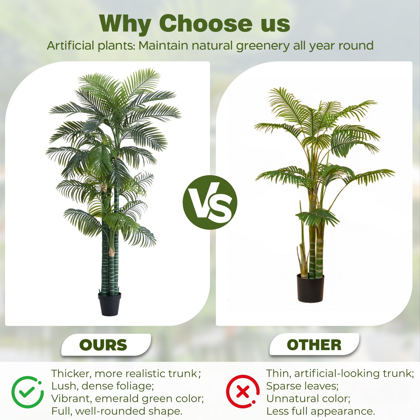 8.5FT Artificial Golden Cane Palm Tree, UV Resistant Fake Plant for Indoor Outdoor, 4-Trunk Faux Tree in Cement Pot for Patio, Living Room, Office Tropical Decor