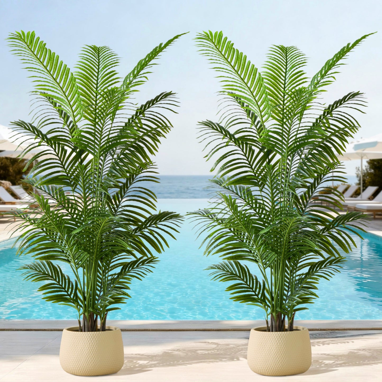 6ft Tall Artificial Areca Palm Tree (2-Pack) - UV Resistant Indoor/Outdoor Fake Potted Plant in Cement Pot, Realistic Tropical Decor for Patio, Living Room, Office