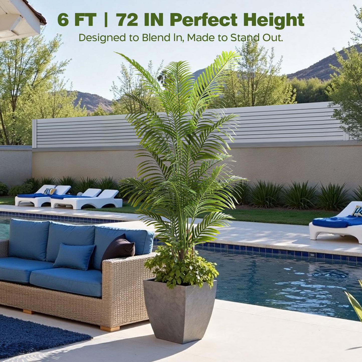 6ft Tall Artificial Areca Palm Tree (2-Pack) - UV Resistant Indoor/Outdoor Fake Potted Plant in Cement Pot, Realistic Tropical Decor for Patio, Living Room, Office
