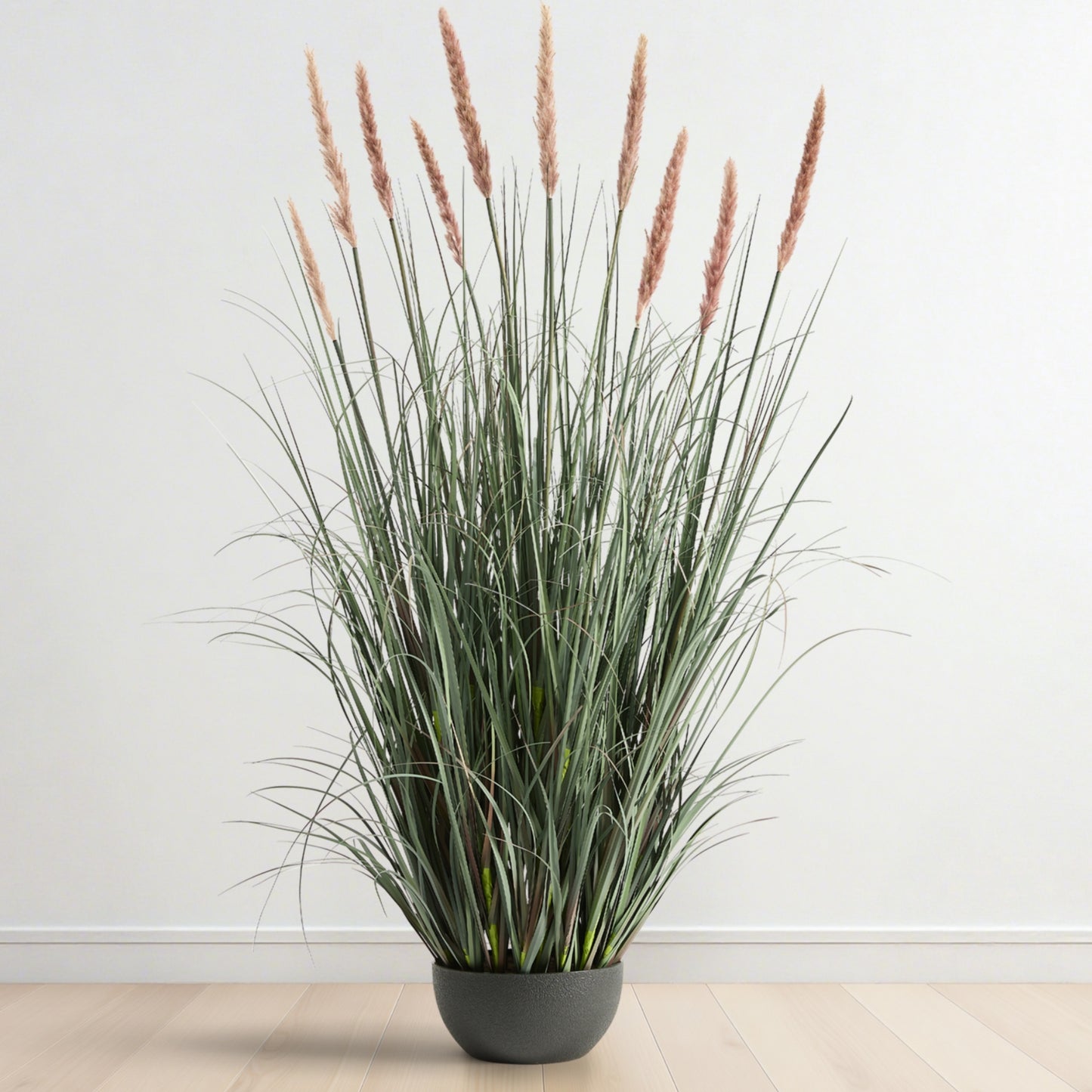FloraFairy 4ft Artificial Onion Grass, 48in Faux Potted Plant with 10 Count Pink Flower Crowns
