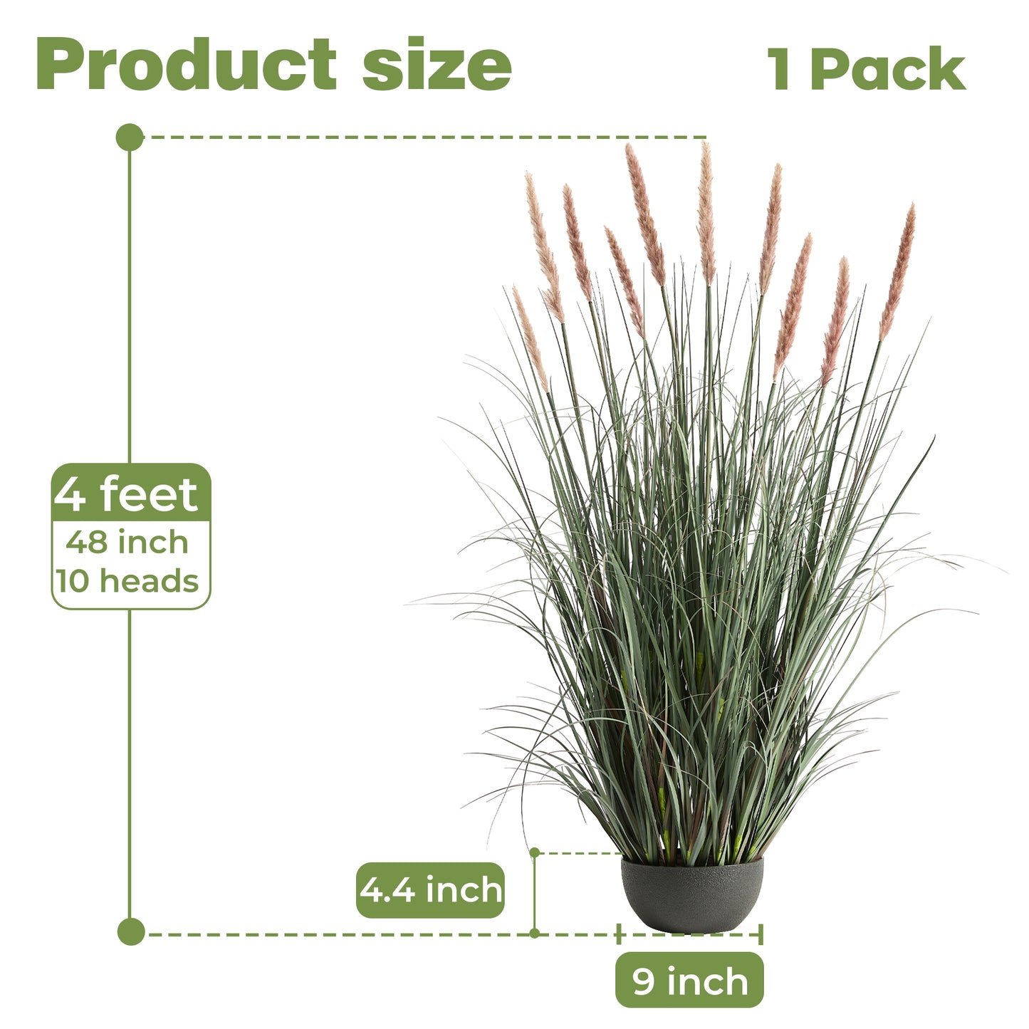 FloraFairy 4ft Artificial Onion Grass, 48in Faux Potted Plant with 10 Count Pink Flower Crowns