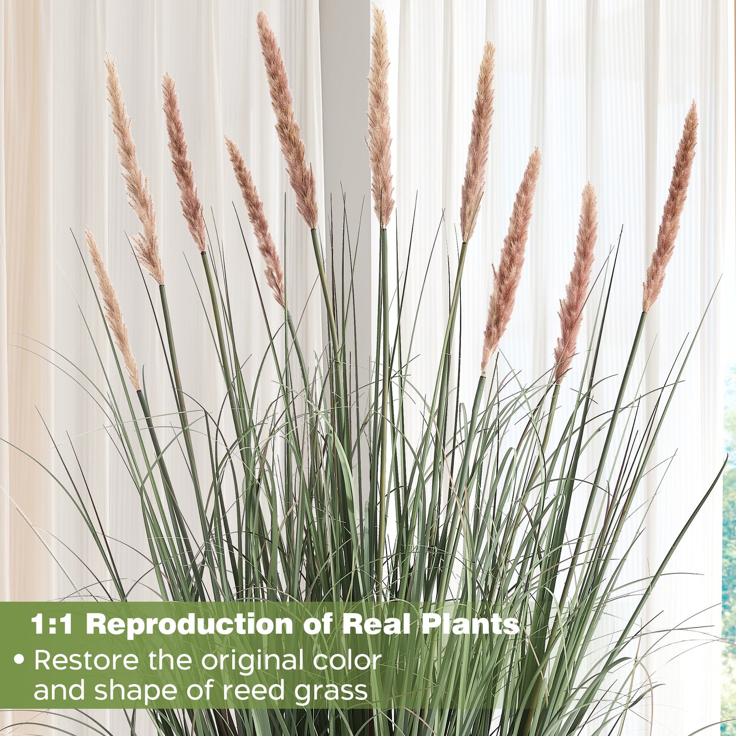 FloraFairy 4ft Artificial Onion Grass, 48in Faux Potted Plant with 10 Count Pink Flower Crowns