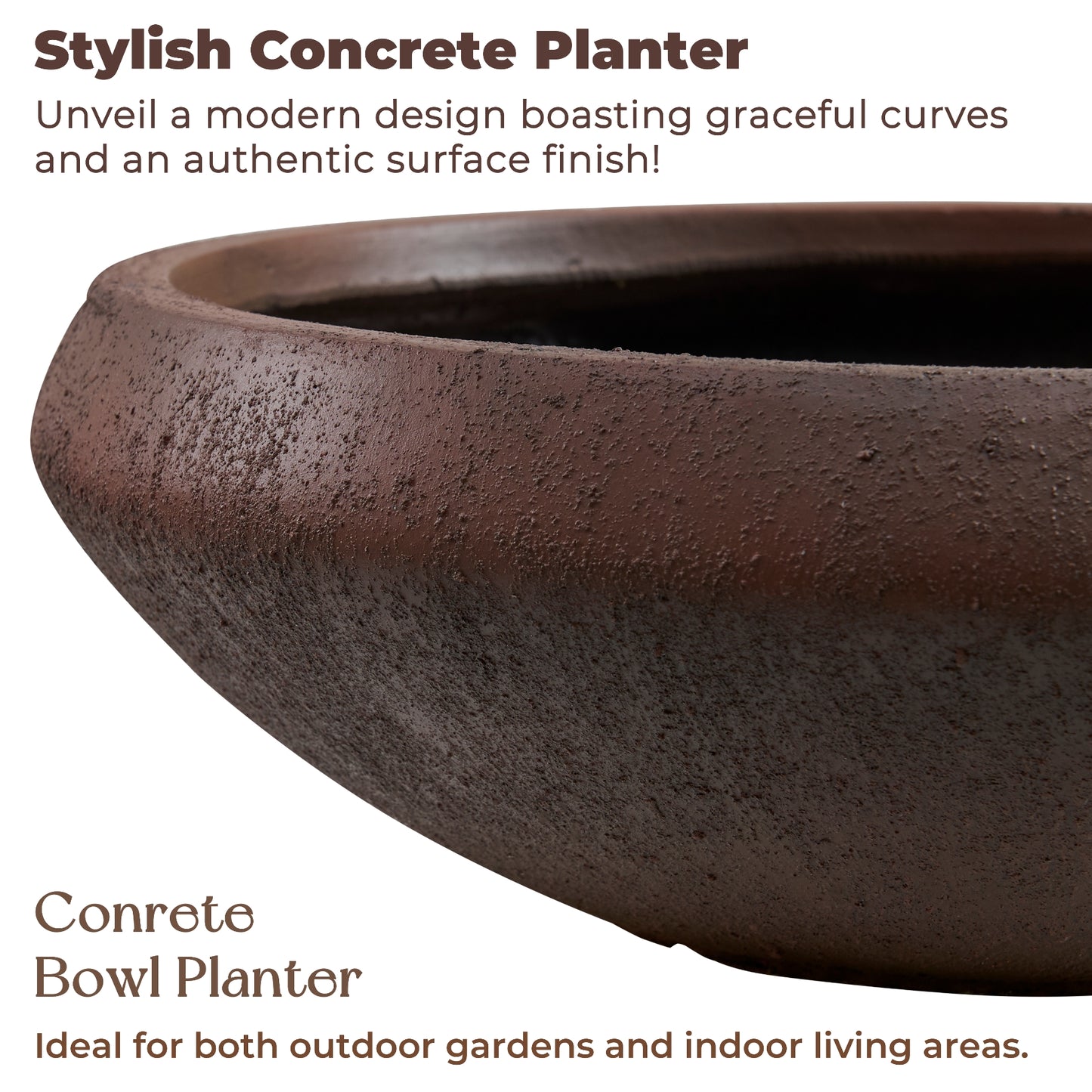 Concrete Bowl Planter, 23.2 Inch Dia x 8 Inch Height, Succulent Pot with Drain Hole, 21-inch Opening Flowerpot for Herbs, Bonsai, and Shallow-root Plants, Large Size, Rust