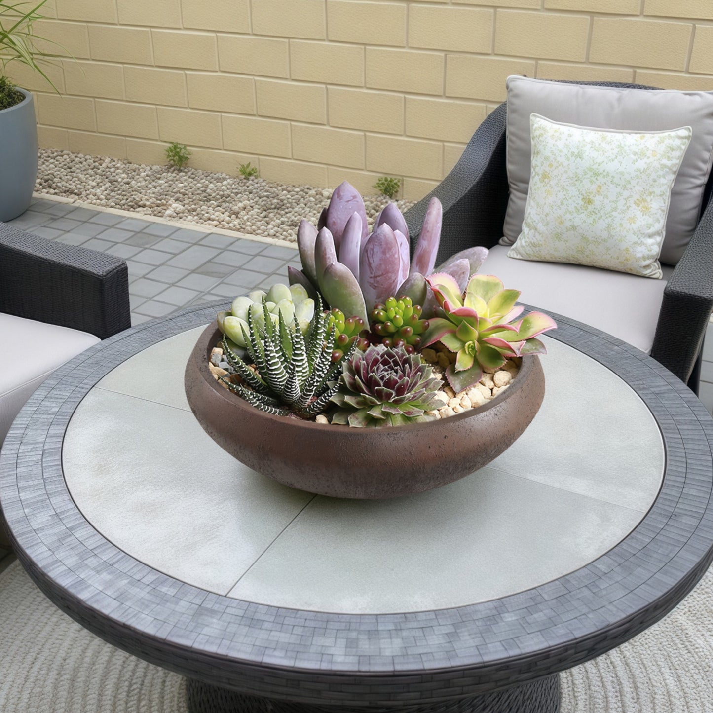 Concrete Bowl Planter, 23.2 Inch Dia x 8 Inch Height, Succulent Pot with Drain Hole, 21-inch Opening Flowerpot for Herbs, Bonsai, and Shallow-root Plants, Large Size, Rust