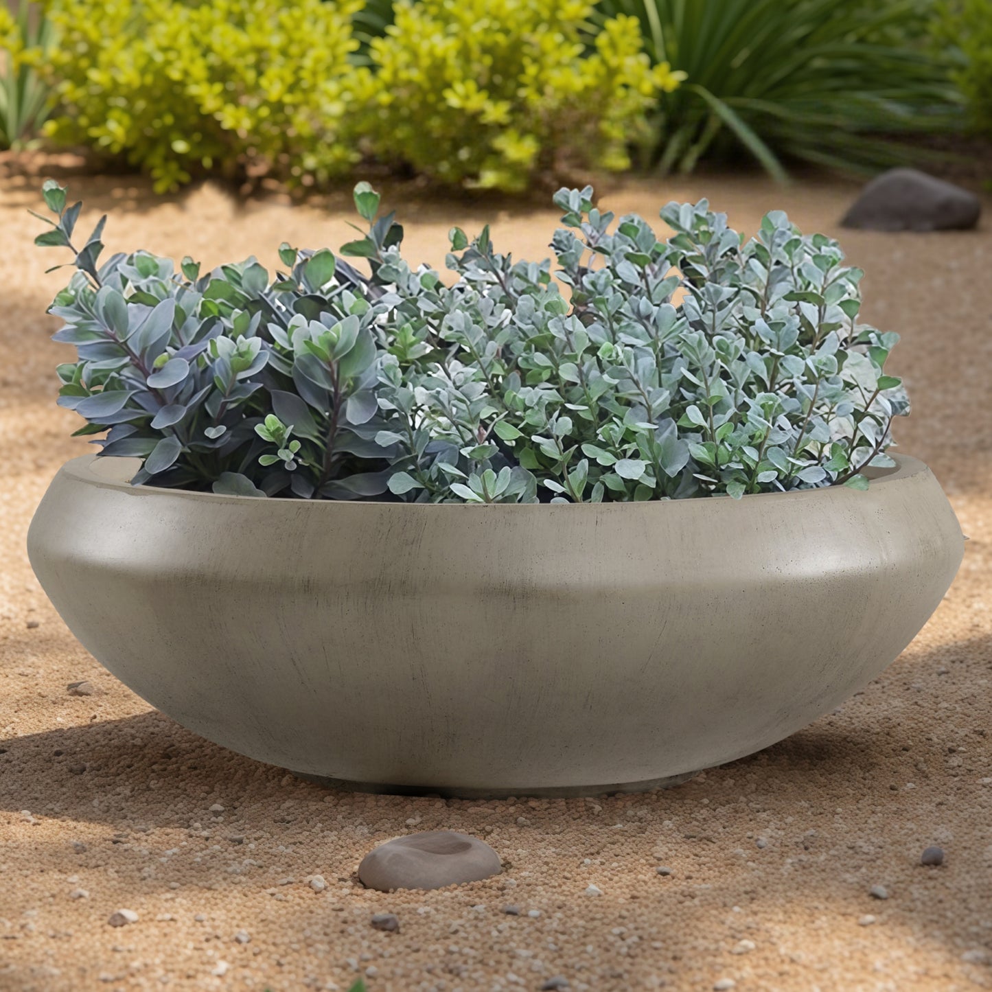 Concrete Bowl Planter, 23.2 Inch Dia x 8 Inch Height, Succulent Pot with Drain Hole, 21-inch Opening Flowerpot for Herbs, Bonsai, and Shallow-root Plants, Large, Natural Color