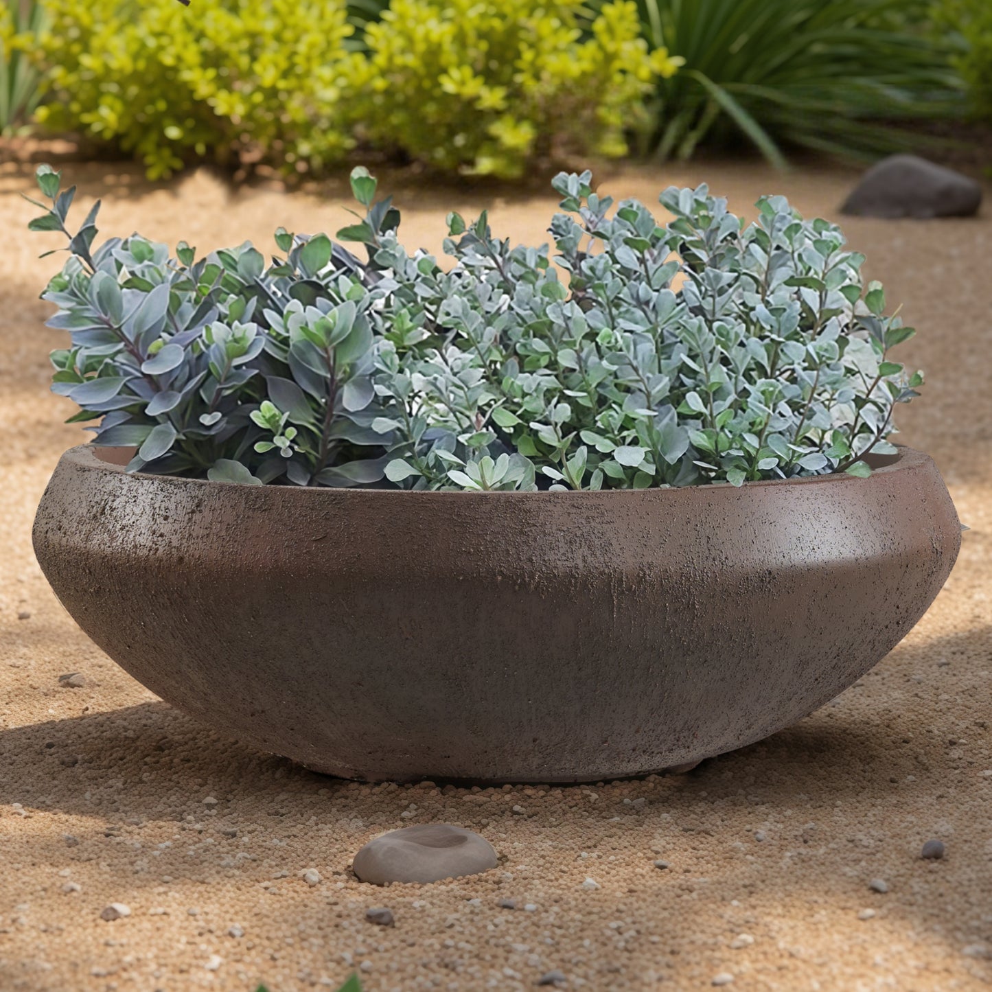 Concrete Bowl Planter, 23.2 Inch Dia x 8 Inch Height, Succulent Pot with Drain Hole, 21-inch Opening Flowerpot for Herbs, Bonsai, and Shallow-root Plants, Large Size, Rust