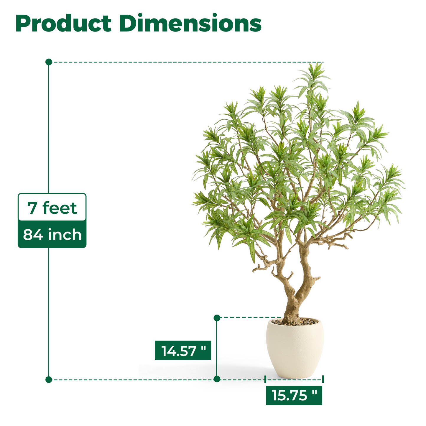 FloraFairy 7ft Artificial Tree, Dracaena Reflexa, Large Indoor Fake Plants, Dracaena Tree with Flowerpot, Tall Fake Trees for Home, Office Décor
