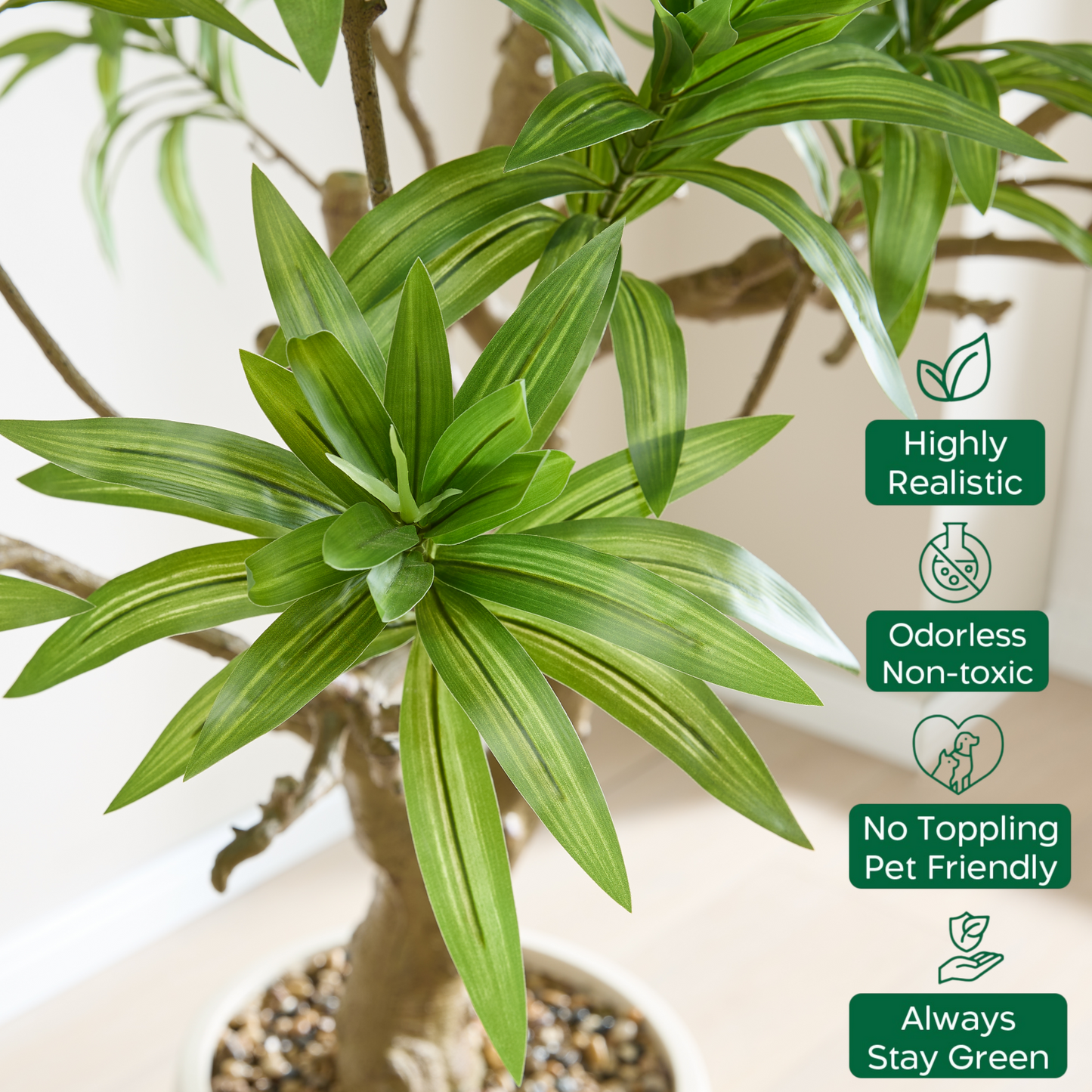 FloraFairy 7ft Artificial Tree, Dracaena Reflexa, Large Indoor Fake Plants, Dracaena Tree with Flowerpot, Tall Fake Trees for Home, Office Décor