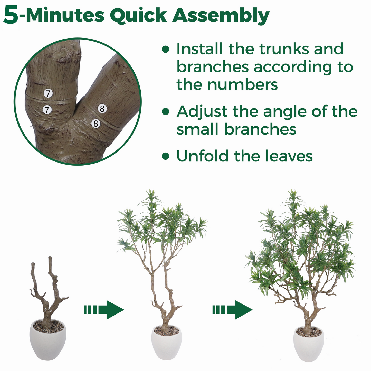 FloraFairy 7ft Artificial Tree, Dracaena Reflexa, Large Indoor Fake Plants, Dracaena Tree with Flowerpot, Tall Fake Trees for Home, Office Décor