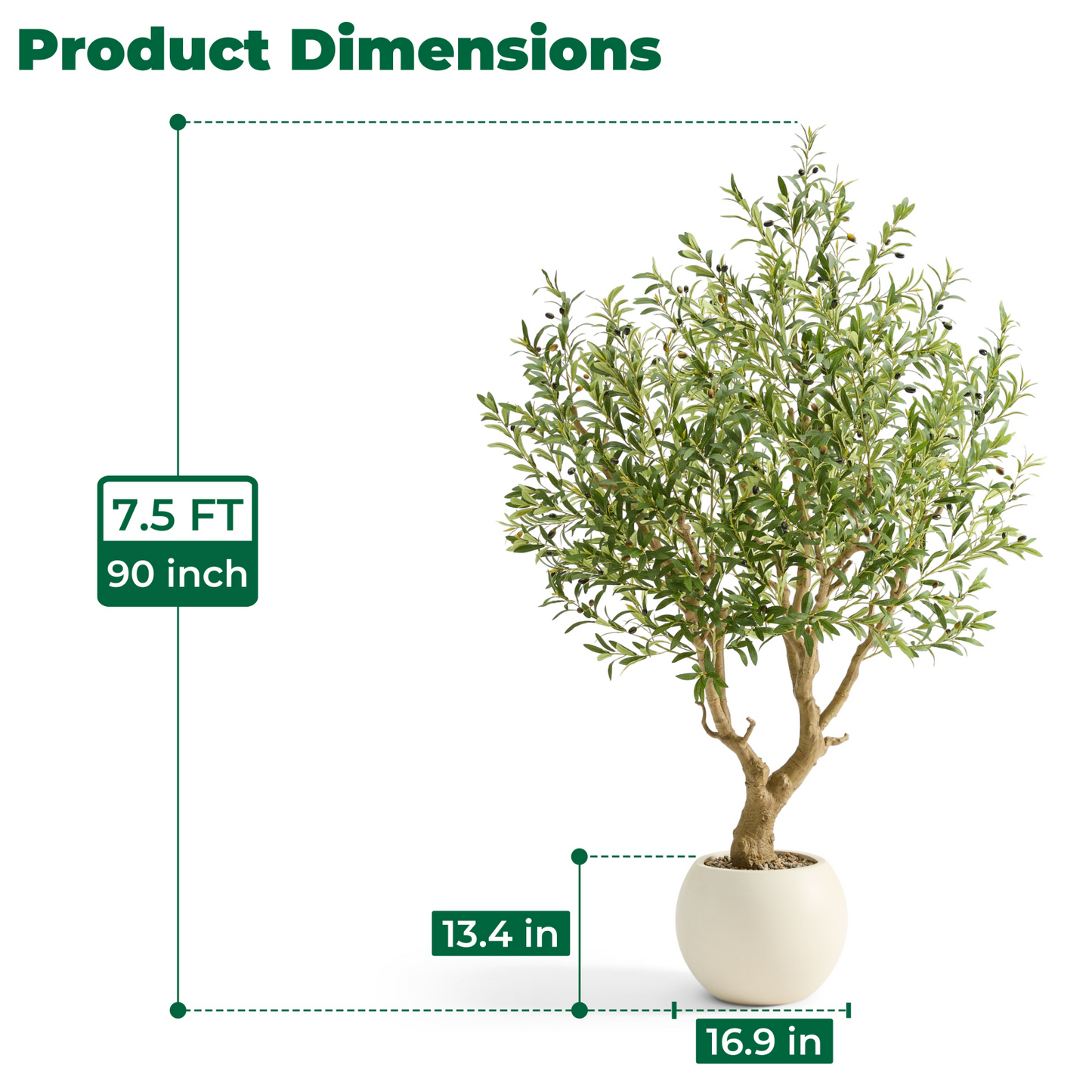 FloraFairy 7.5 Feet Artificial Olive Trees, Indoor Tall Faux Olive Tree with White Pot, Extra Large Fake Plants