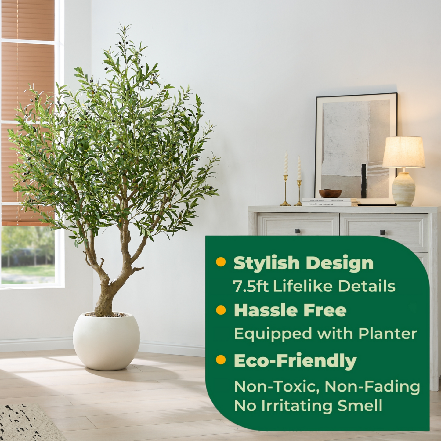 FloraFairy 7.5 Feet Artificial Olive Trees, Indoor Tall Faux Olive Tree with White Pot, Extra Large Fake Plants