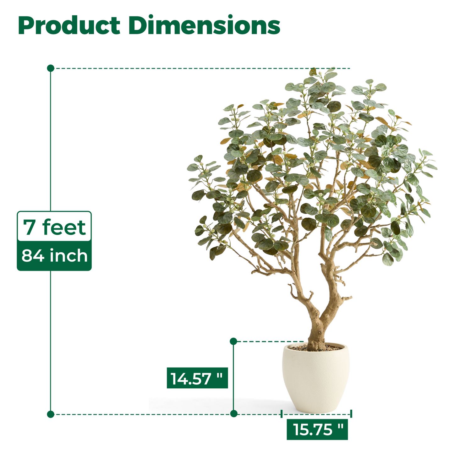 7 Feet Artificial Tree with Planter, Faux Bodhi Tree, Ficus Deltoidea, Large Fake Trees for Home, Office Decor, Realistic Potted Silk Indoor Plants