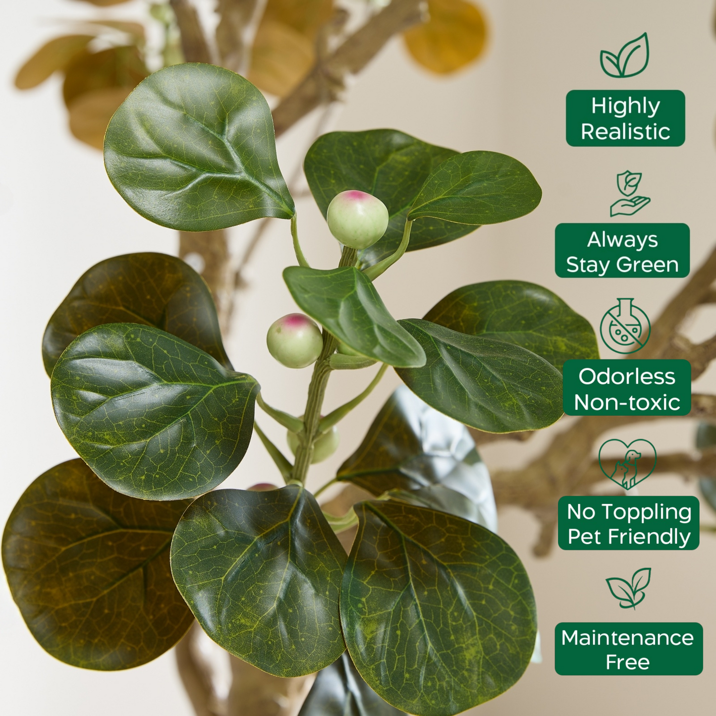 7 Feet Artificial Tree with Planter, Faux Bodhi Tree, Ficus Deltoidea, Large Fake Trees for Home, Office Decor, Realistic Potted Silk Indoor Plants