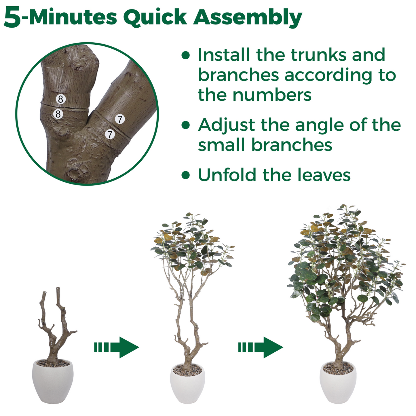 7 Feet Artificial Tree with Planter, Faux Bodhi Tree, Ficus Deltoidea, Large Fake Trees for Home, Office Decor, Realistic Potted Silk Indoor Plants