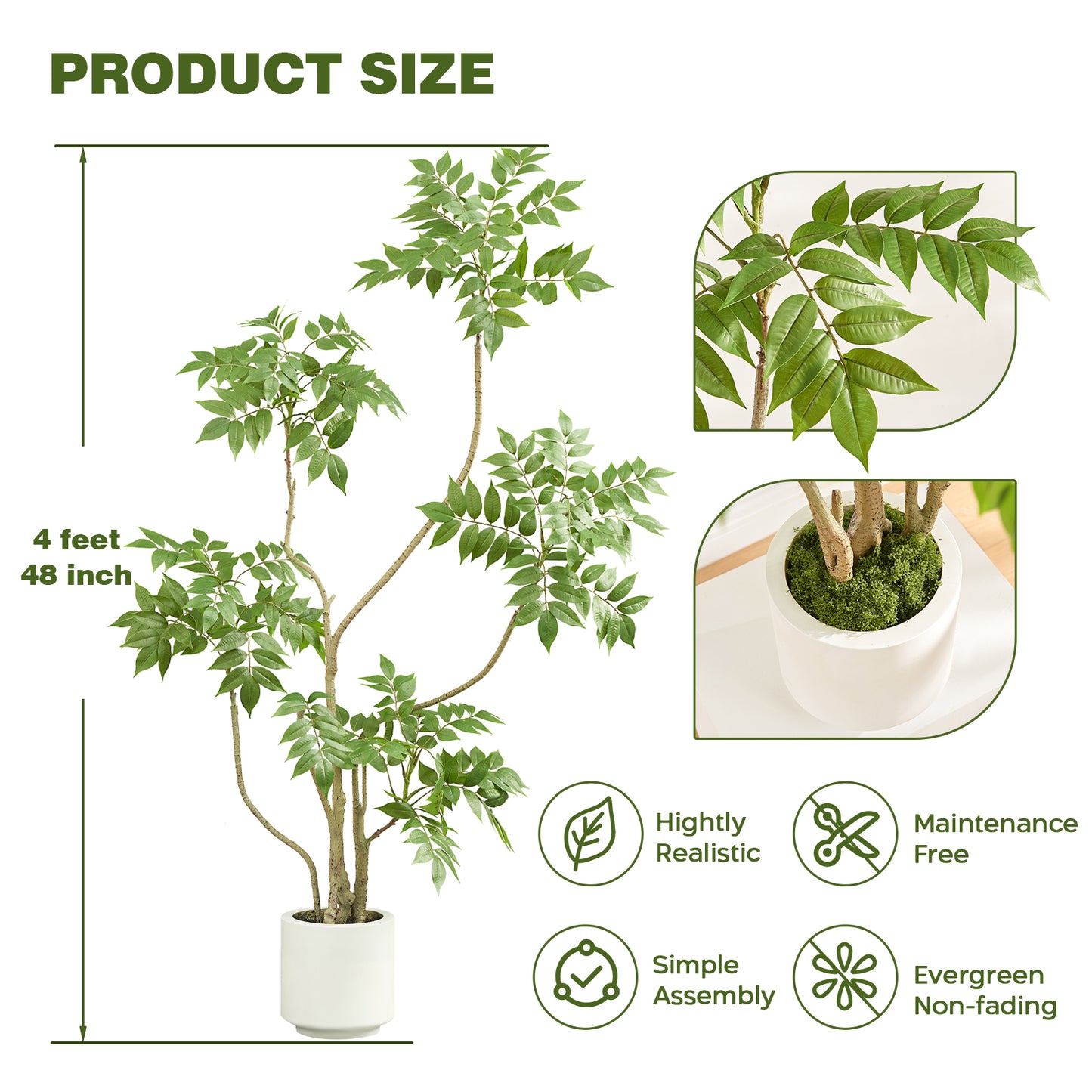 4-feet Artificial Tree in White Pot, Sumac Tree, Real Touch Silk Faux Plants, Fake Trees for Indoor Decor