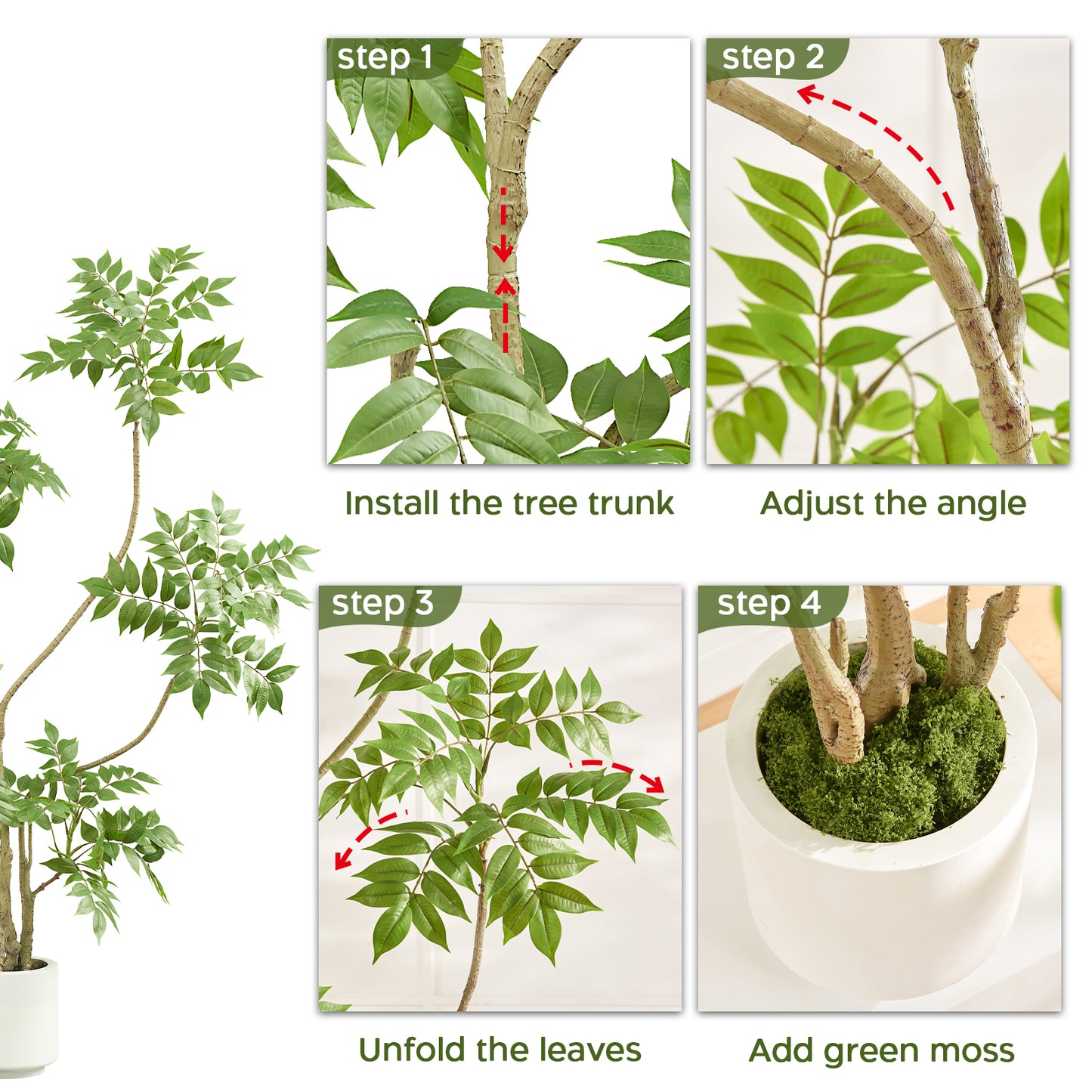 4-feet Artificial Tree in White Pot, Sumac Tree, Real Touch Silk Faux Plants, Fake Trees for Indoor Decor
