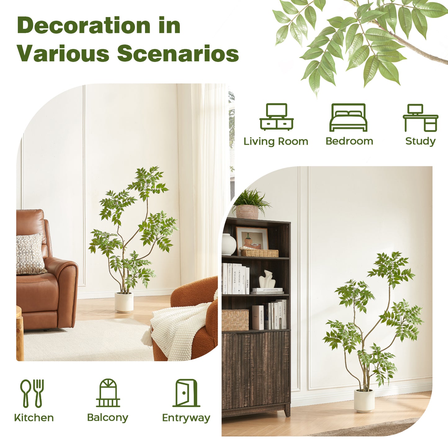 4-feet Artificial Tree in White Pot, Sumac Tree, Real Touch Silk Faux Plants, Fake Trees for Indoor Decor