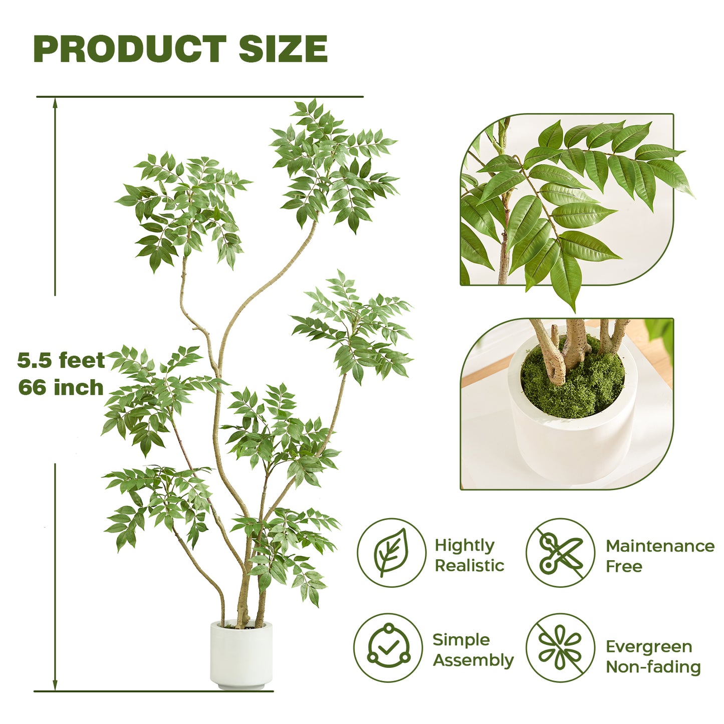 5.5-feet Artificial Tree in White Pot, Sumac Tree, Real Touch Silk Faux Plants, 66-inch Fake Trees for Indoor Decor