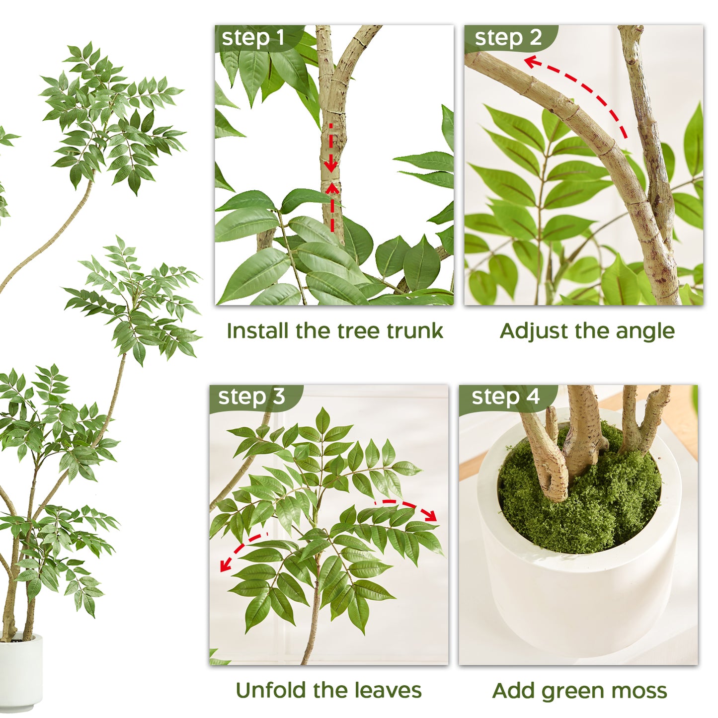 5.5-feet Artificial Tree in White Pot, Sumac Tree, Real Touch Silk Faux Plants, 66-inch Fake Trees for Indoor Decor