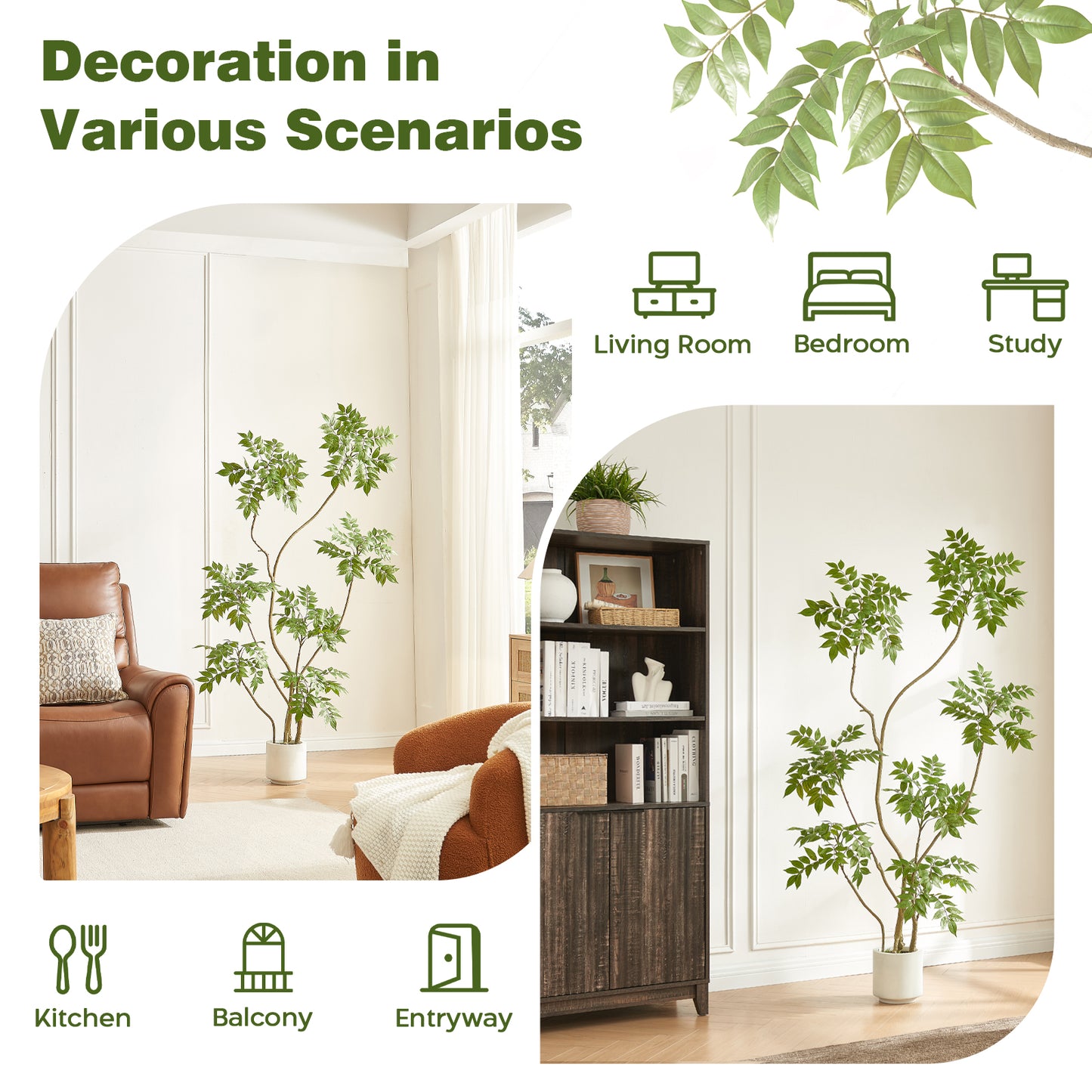 5.5-feet Artificial Tree in White Pot, Sumac Tree, Real Touch Silk Faux Plants, 66-inch Fake Trees for Indoor Decor