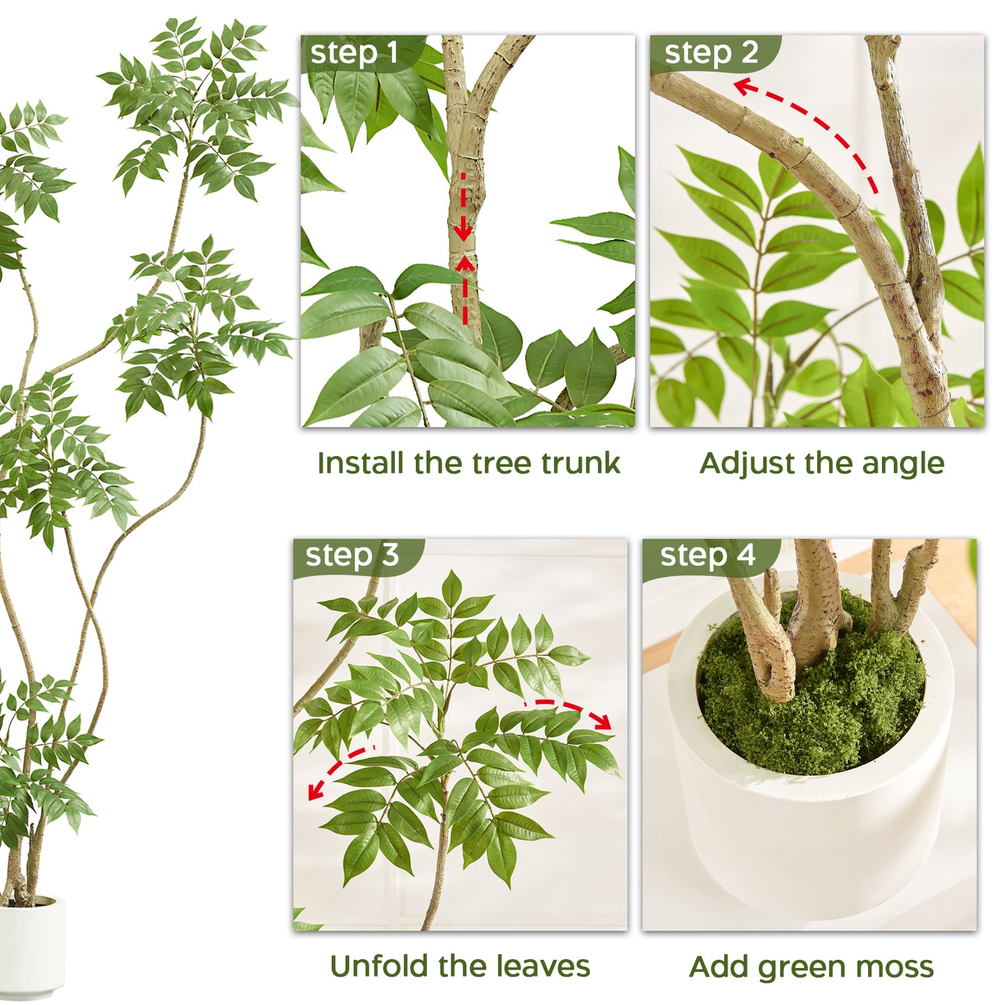 6.5 feet Artificial Sumac Tree with White Pot, Tall Faux Plants Indoor, Large Fake Tree for Home, Office, Living Room, Patio, Lobby Decor