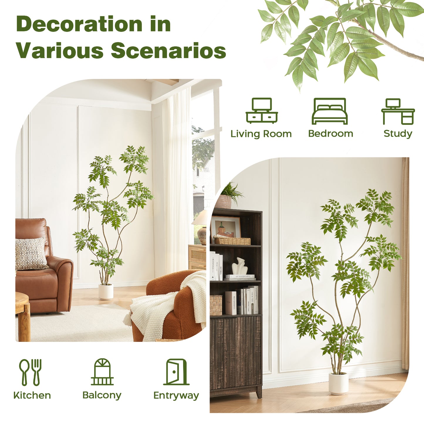6.5 feet Artificial Sumac Tree with White Pot, Tall Faux Plants Indoor, Large Fake Tree for Home, Office, Living Room, Patio, Lobby Decor