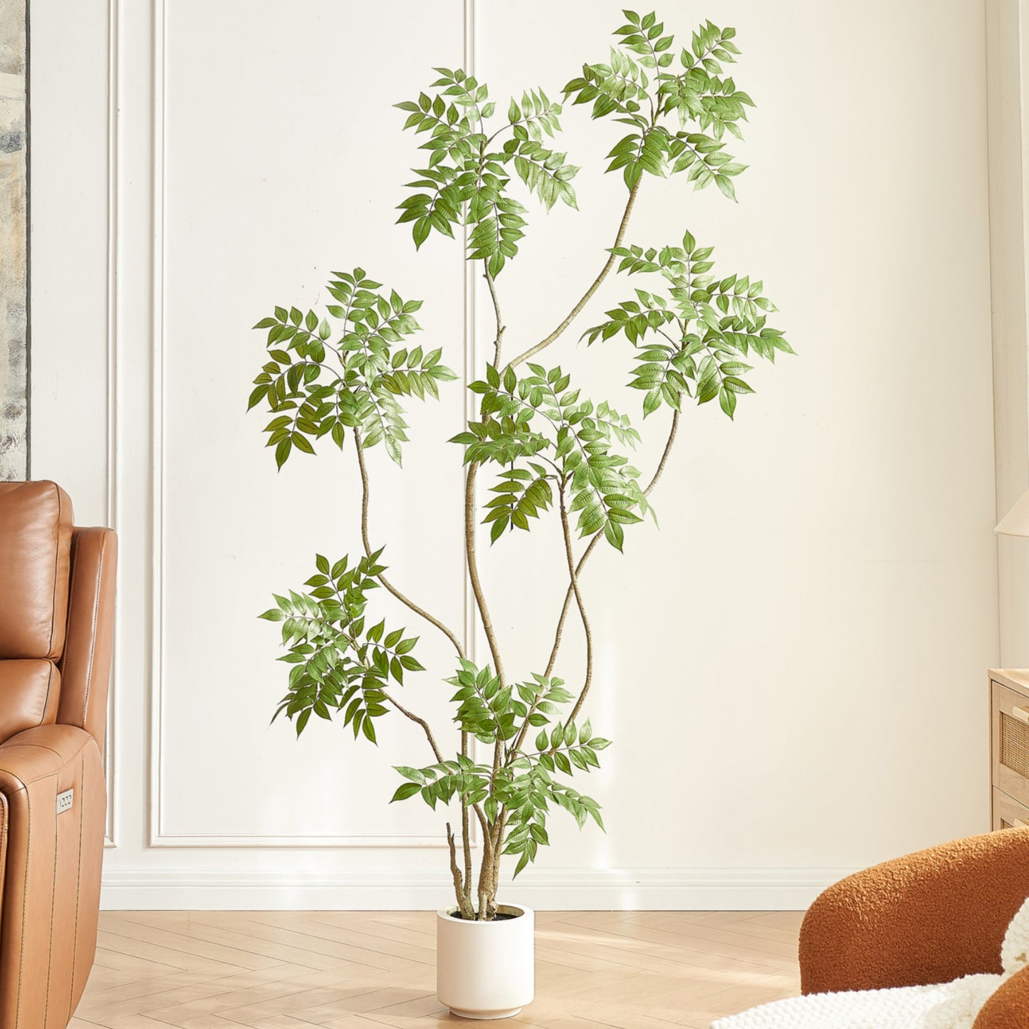 6.5 feet Artificial Sumac Tree with White Pot, Tall Faux Plants Indoor, Large Fake Tree for Home, Office, Living Room, Patio, Lobby Decor