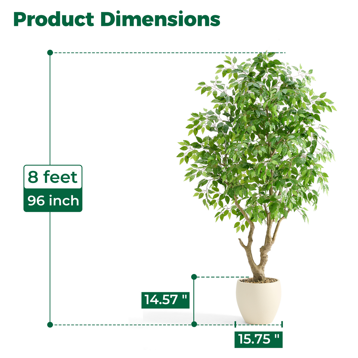 FloraFairy 8 Feet Artificial Banyan Tree, Tall Faux Trees with Planter, Ficus Microcarpa, Large Fake Plants for Indoor Decor
