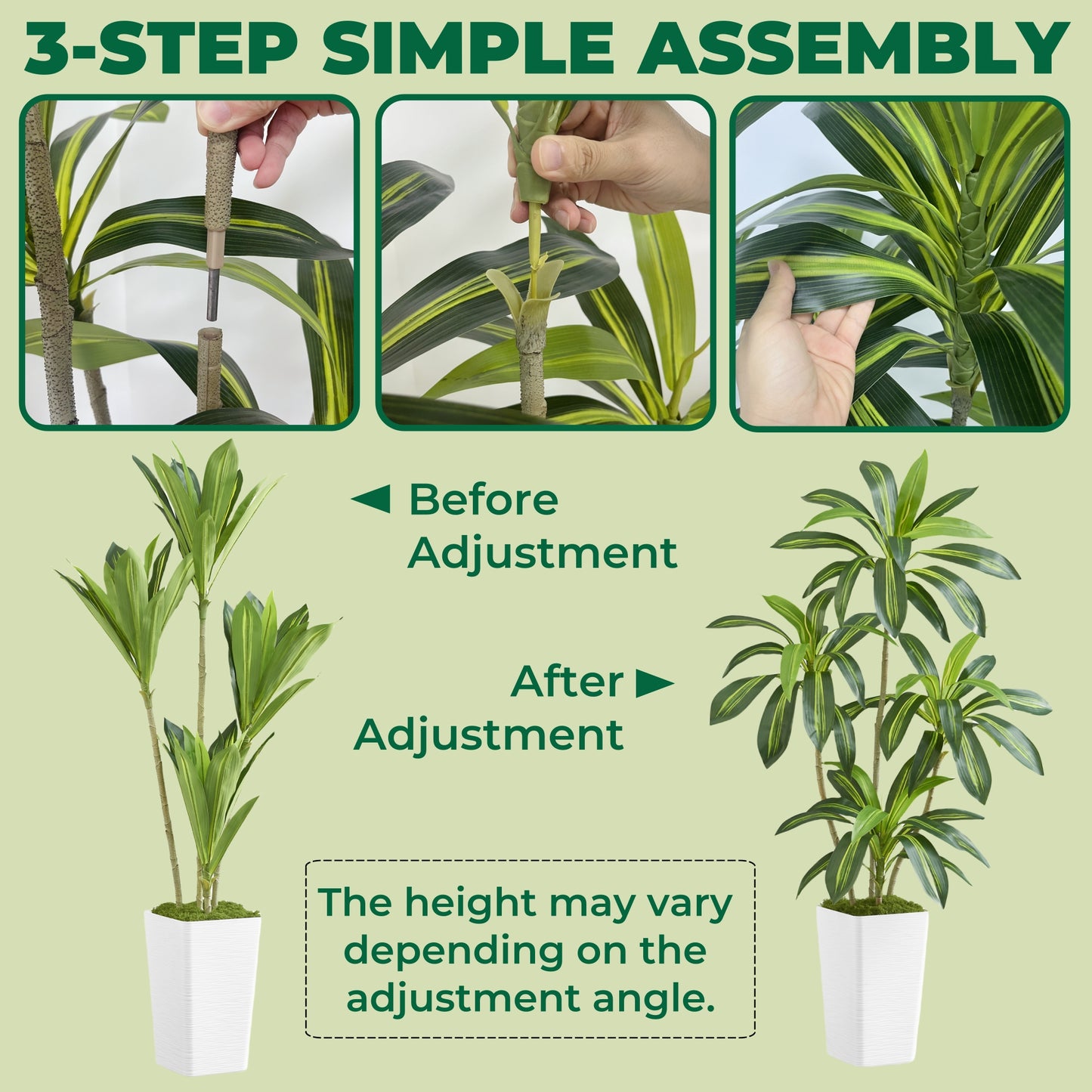 5FT Artificial Dracaena Tree with White Planter and Fake Moss - Real Touch Potted Fake Plant for Home & Office Decor, Faux Yucca Indoor Floor Tree