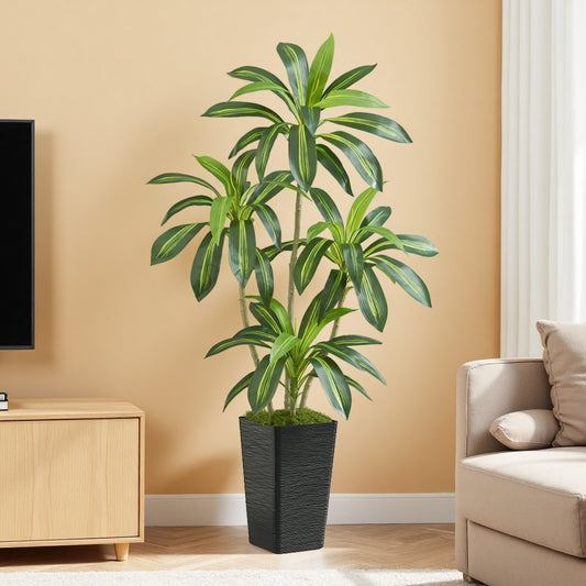 5FT Artificial Dracaena Tree with Black Planter - Real Touch Fake Plant for Home & Office Decor, Faux Yucca Indoor Floor Tree