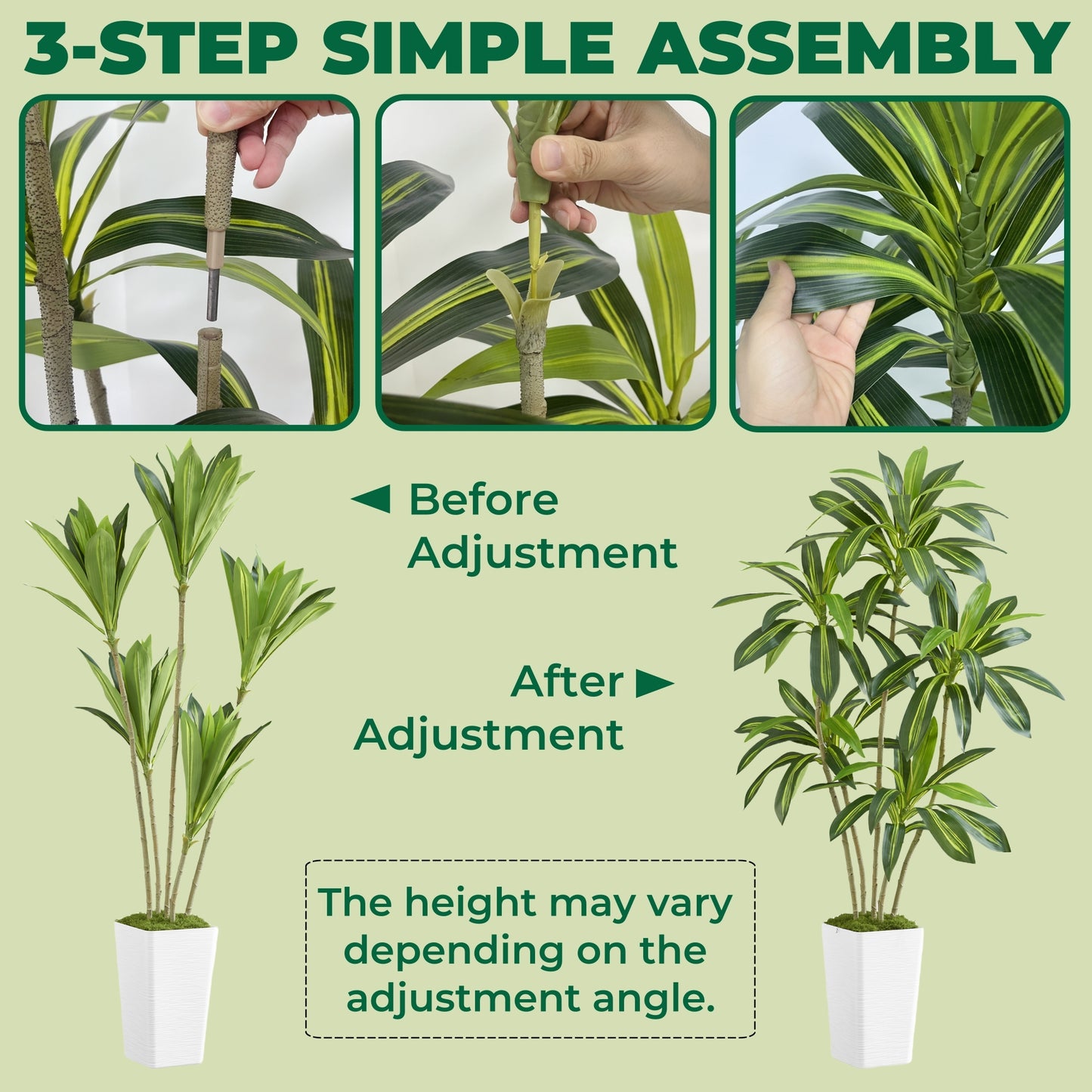 6FT Artificial Dracaena Tree with White Planter and Fake Moss - Real Touch Potted Fake Plant for Home & Office Decor, Faux Yucca Indoor Floor Tree