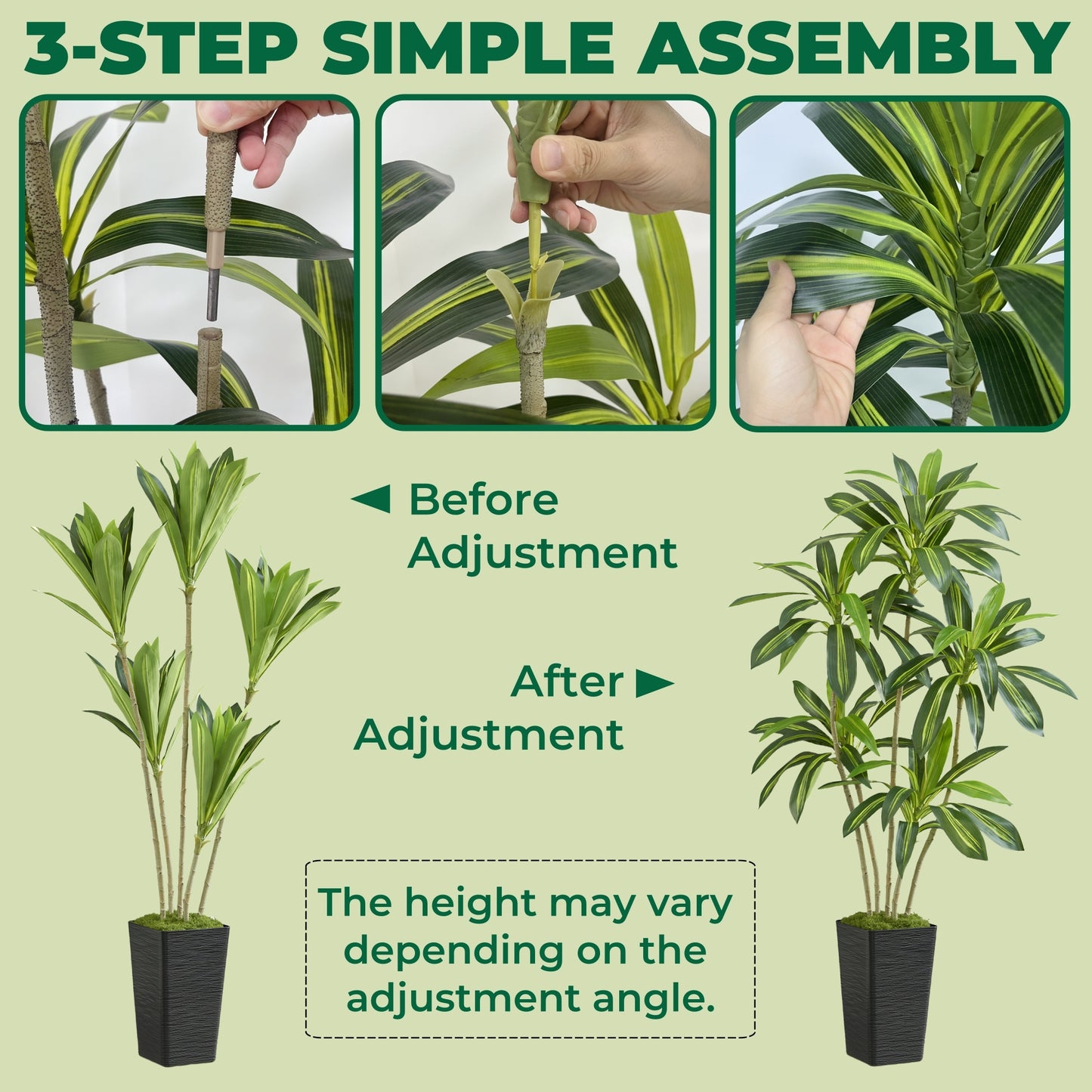 6FT Artificial Dracaena Tree with Black Planter and Fake Moss - Real Touch Potted Fake Plant for Home & Office Decor, Faux Yucca Indoor Floor Tree