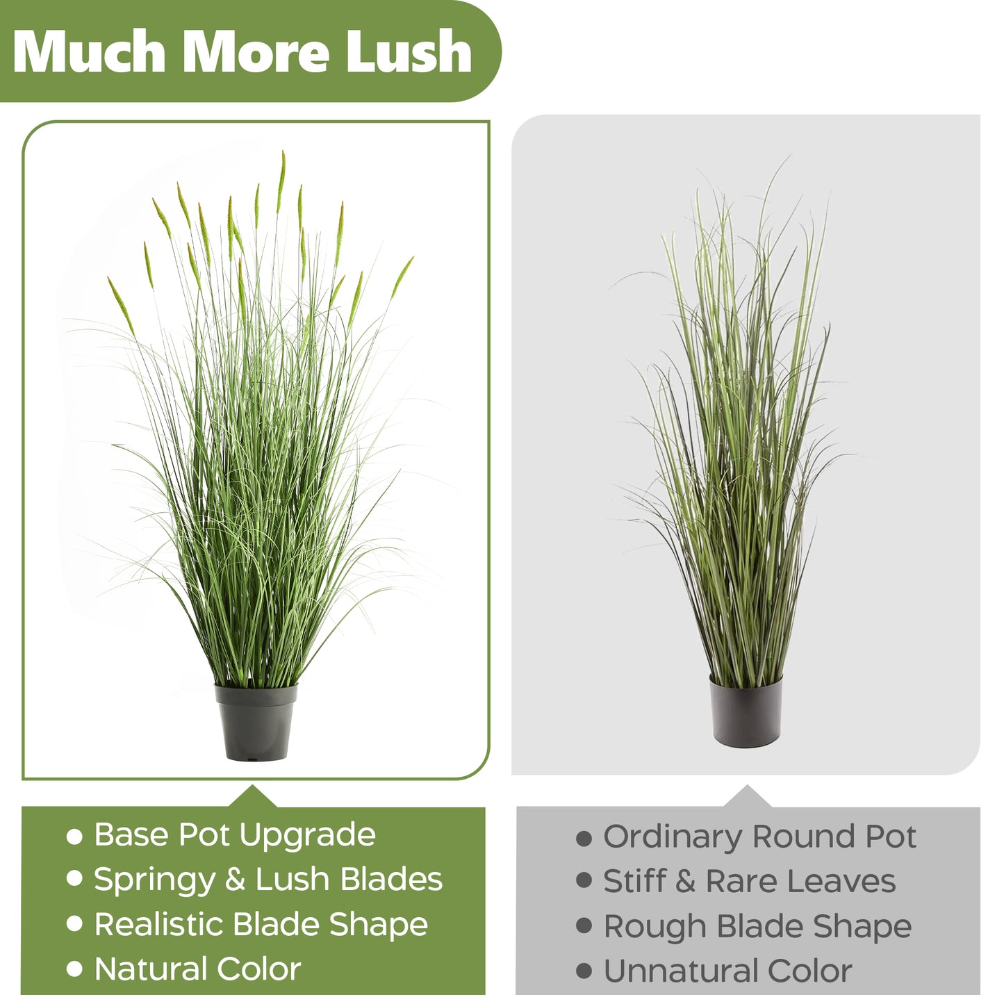 FloraFairy Faux 4ft 2-Pack Horsetail Reed Grass with Green Seed Heads, 48in Tall Fake Grass in Pot for Home Office Decor