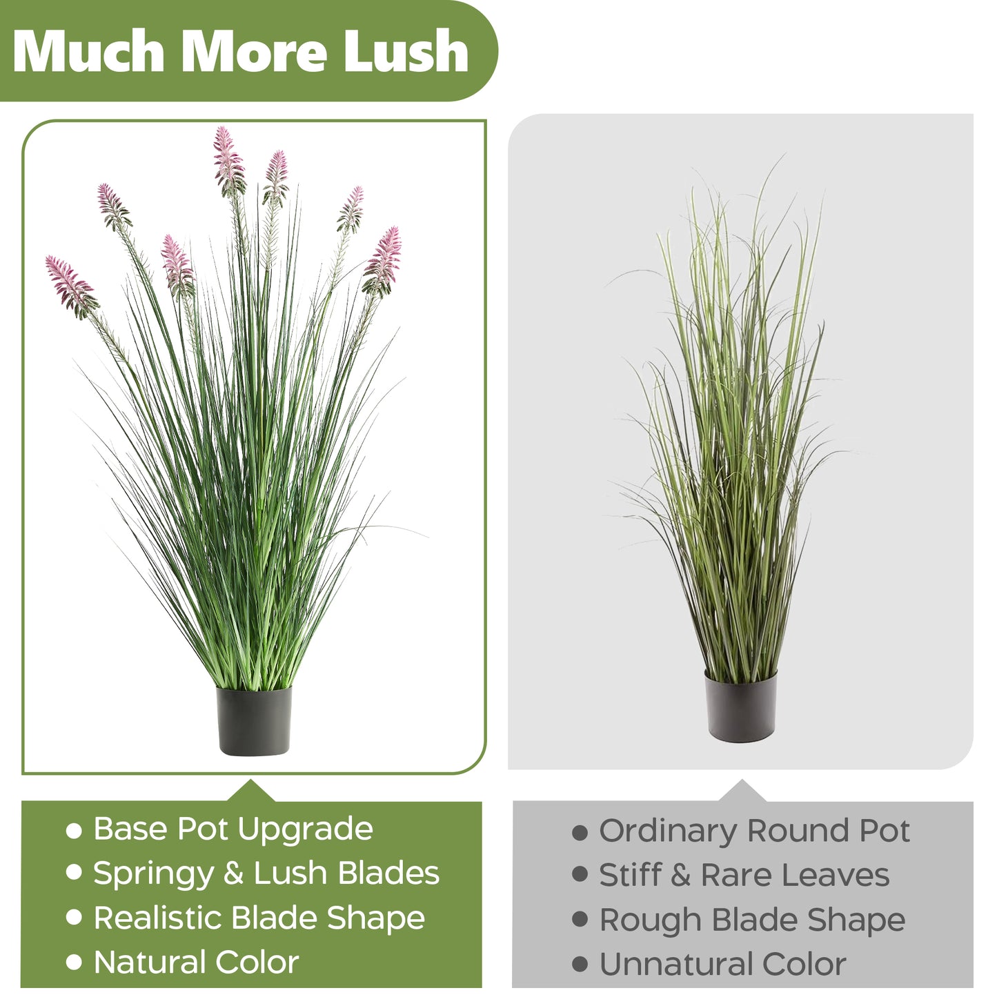FloraFairy 4ft 2-Pack Artificial Horsetail Reed Grass with Purple Cockscomb Flower, 48in Tall Potted Faux Plants