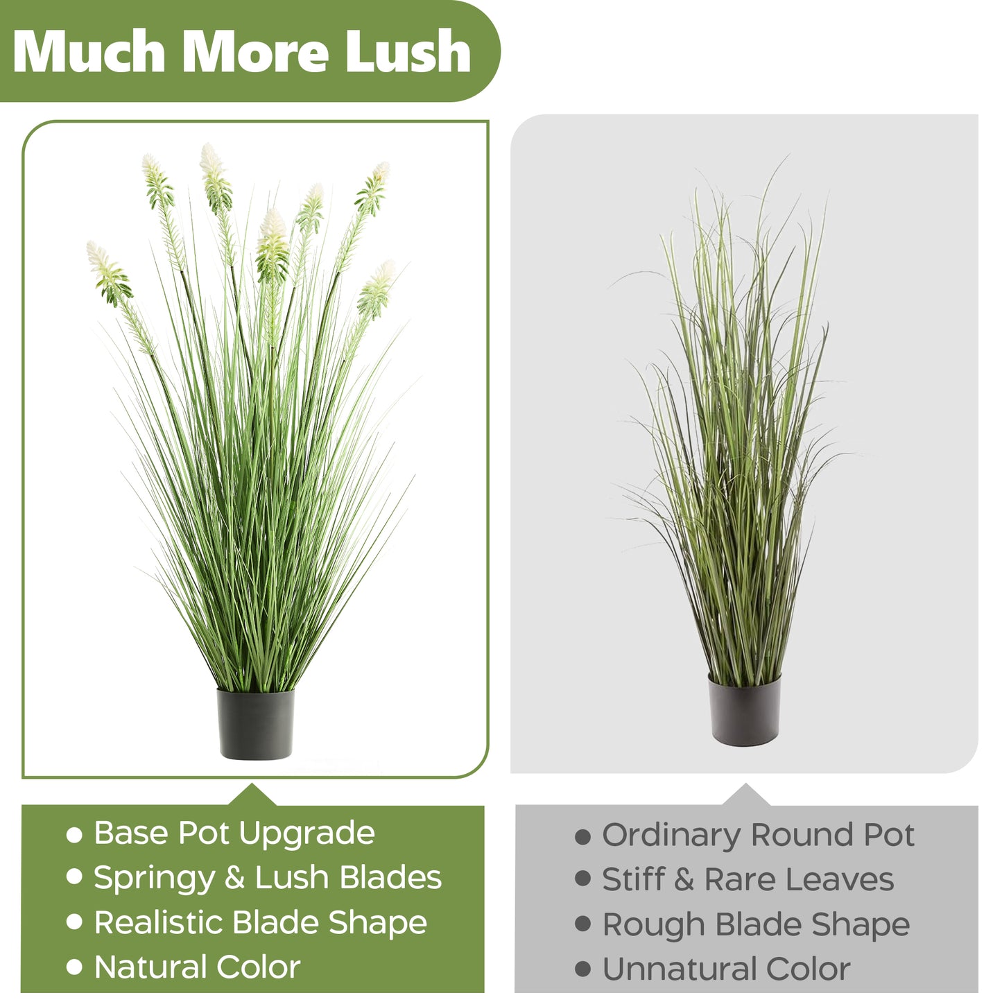 FloraFairy 4ft Faux Horsetail Reed Grass with White Cockscomb Flower, Set of 2, 48in Tall Indoor Outdoor Green Onions Fake Plants in Pot