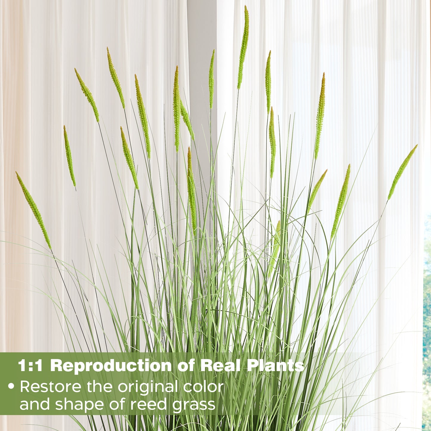 FloraFairy Faux 4ft 2-Pack Horsetail Reed Grass with Green Seed Heads, 48in Tall Fake Grass in Pot for Home Office Decor