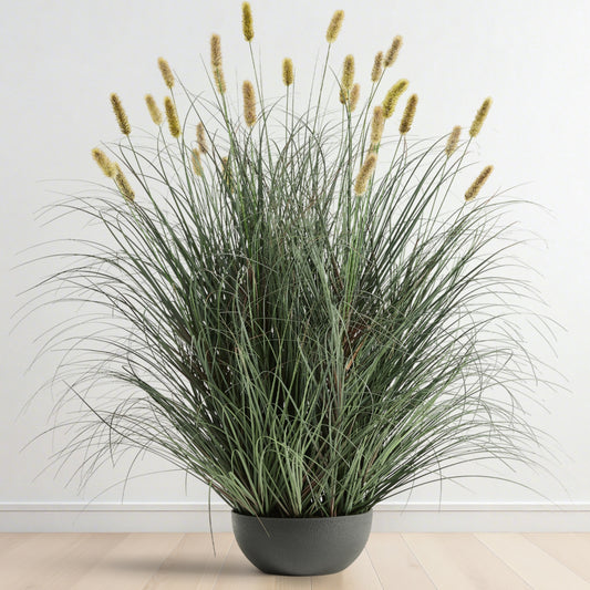 FloraFairy 4ft Artificial Onion Grass, Potted Faux Green Bristlegrass
