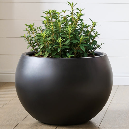 15.8" D x 10.9" H Fiberstone Sphere Planter, Black, 11.8" Pot Opening, Ball Shape Flower Pot with Drainage Hole, Weather Resistance Indoor/Outdoor Planters
