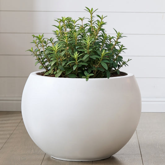 15.8" D x 10.9" H Fiberstone Sphere Planter, White, 11.8" Pot Opening, Ball Shape Flower Pot with Drainage Hole, Weather Resistance Indoor Outdoor Use