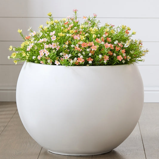 19.3" D x 13" H Fiberstone Large Size Planter, White, 15" Pot Opening, Sphere Flower Pots with Drainage Hole, Weather Resistance Indoor/Outdoor Planters for Tree or Flowers