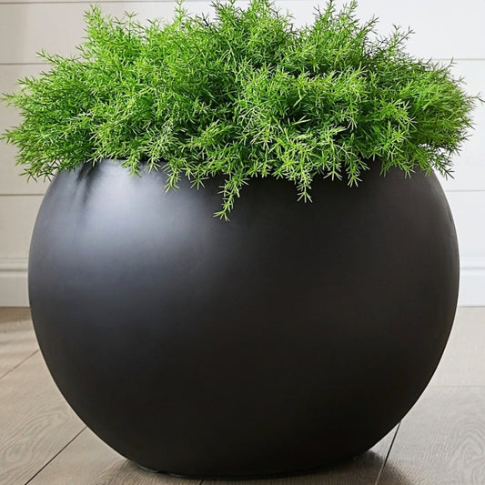 21.3" D x 14.8" H Fiberstone Extra Large Planter, Black, 16.6" Pot Opening, Sphere Flower Pot with Drainage Hole, Weather Resistance Indoor/Outdoor Planters