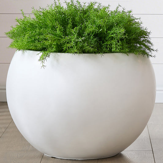 21.3" D x 14.8" H Fiberstone Extra Large Planter, White, 16.6" Pot Opening, Sphere Pots with Drainage Hole, Weather Resistance Indoor Outdoor Use